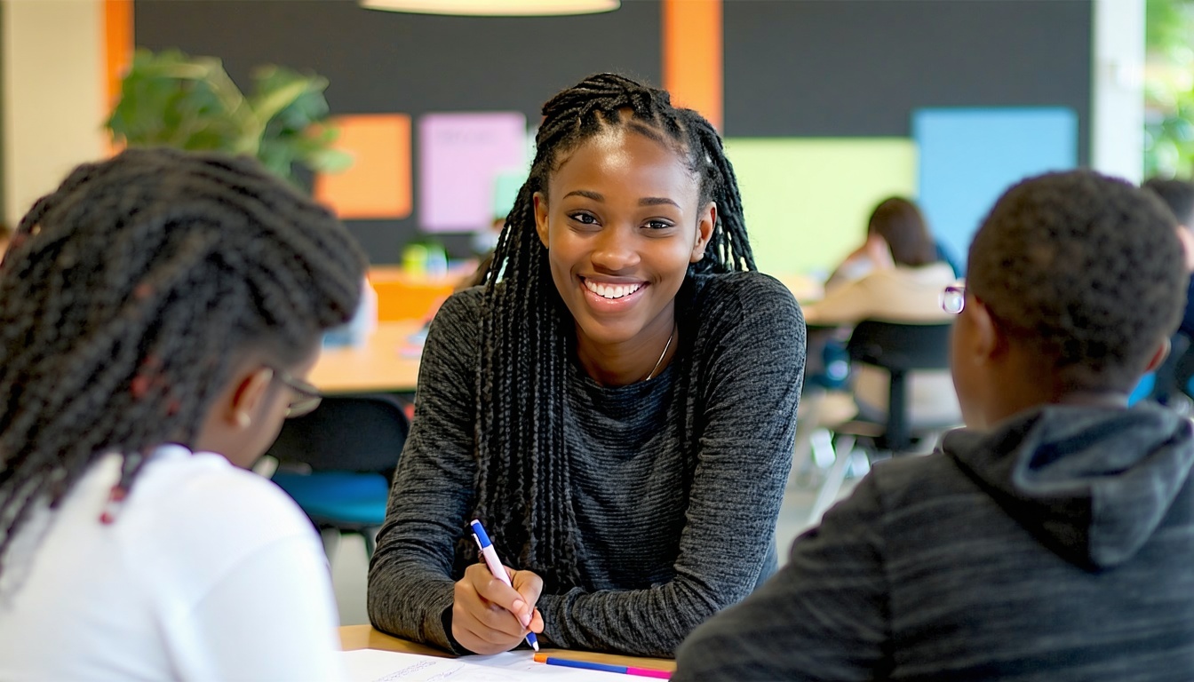 Mentors guiding youth through career planning sessions