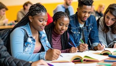 Young adults participating in a community workshop, reflecting empowerment and education. Young adults participating in a community workshop, reflecting empowerment and education.