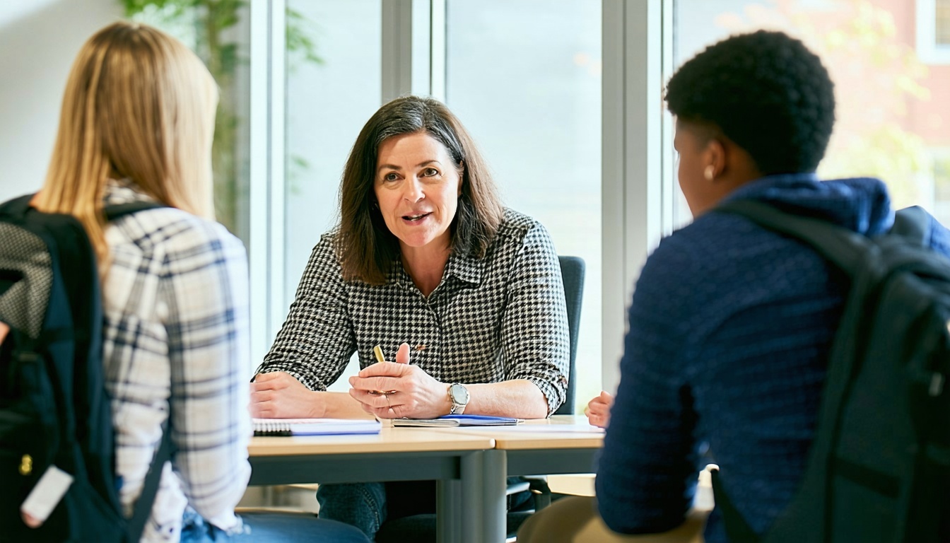 Mentor advising a young adult on career opportunities